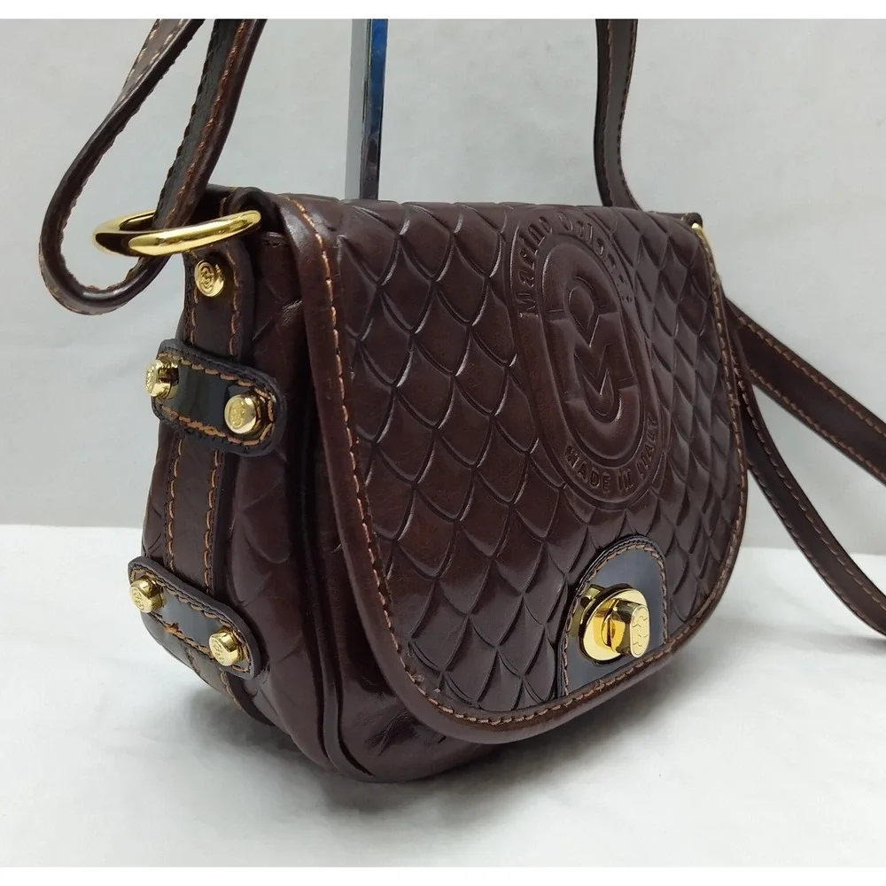 Marino Orlandi Brown Leather Turnlock Flap Closure Crossbody Bag - Picture 15 of 16